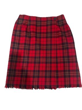 Vintage John Meyer 8 Red Tartan Plaid Pristine Knee Length Wrap Skirt Lined Wool